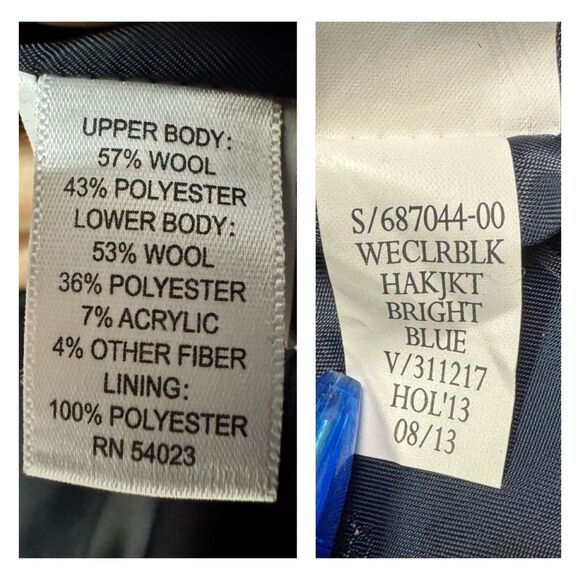 BANANA REPUBLIC H*cking Jacket Colorblock Bright Blue Wool Blend, Sz 4 - Picture 15 of 16